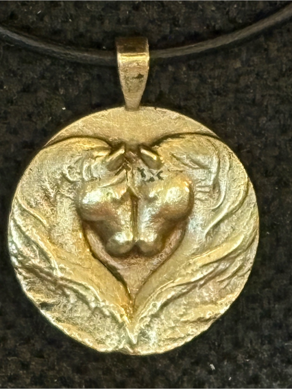 Brass Horse Heart Relief Pendant Necklace - Sculpted Heart Design, NEW, Handmade